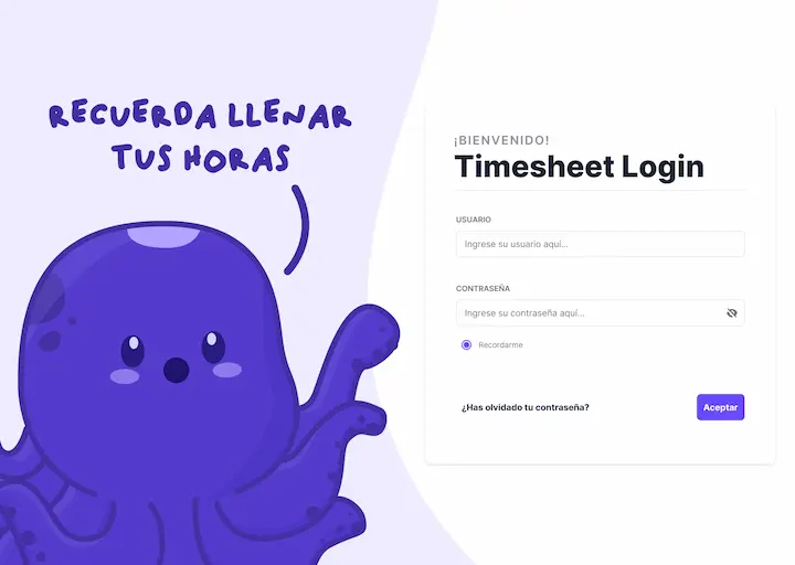 Imagen de portada de un gestor de horas de trabajo con una ilustración de un pulpo violeta